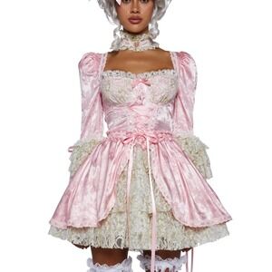 Marie Antoinette Halloween Elegant Pink and Cream Lace Dress